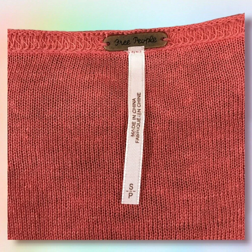 Free People Top‎ S orange/coral oversize sheer lace sides boho Linen Blend mesh